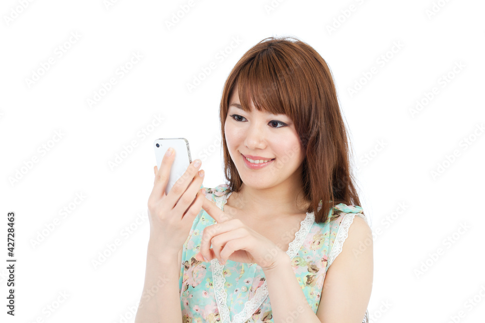 Beautiful young woman using a mobile phone. Portrait of asian. Beautiful young woman using a mobile phone. Portrait of asian.
