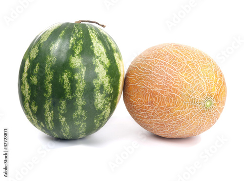 melon and watermelon isolated on white