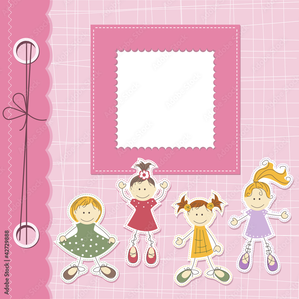 Vector girl scrapbook card with cartoon girls Vector girl scrapbook card with cartoon girls