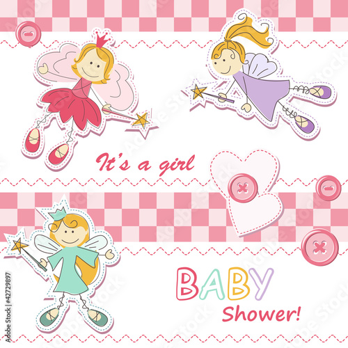 Baby girl announcement card with fairy