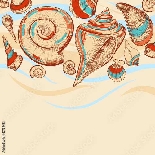 Beach vector background with sea shells