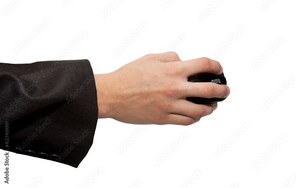 Fototapeta premium computer mouse in hand and reflection isolated on white