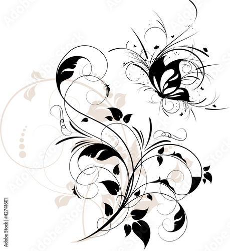 Abstract floral background with butterfly