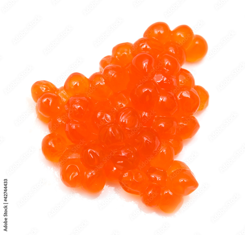 red caviar on white background. macro red caviar on white background. macro