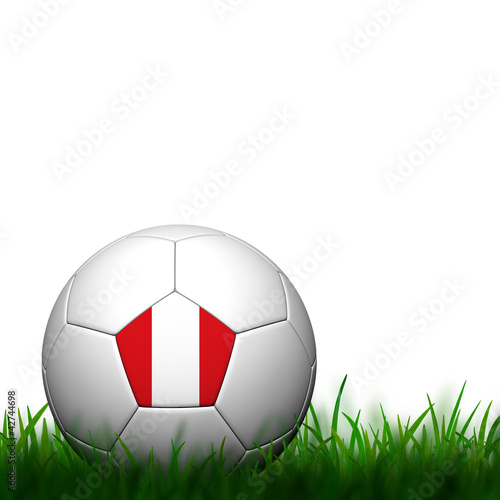 3D Football Peru Flag Patter in green grass on white background