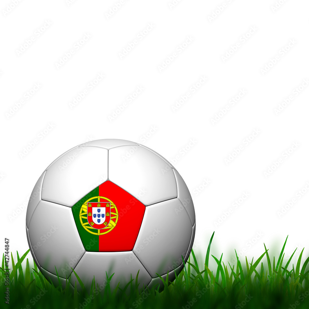 3D Football Portugal Flag Patter in green grass on white backgro 3D Football Portugal Flag Patter in green grass on white backgro