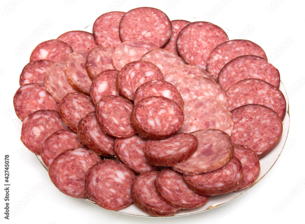 sliced sausage on a plate sliced sausage on a plate