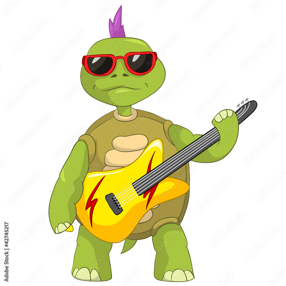 Obraz premium Funny Turtle. Rock Star.