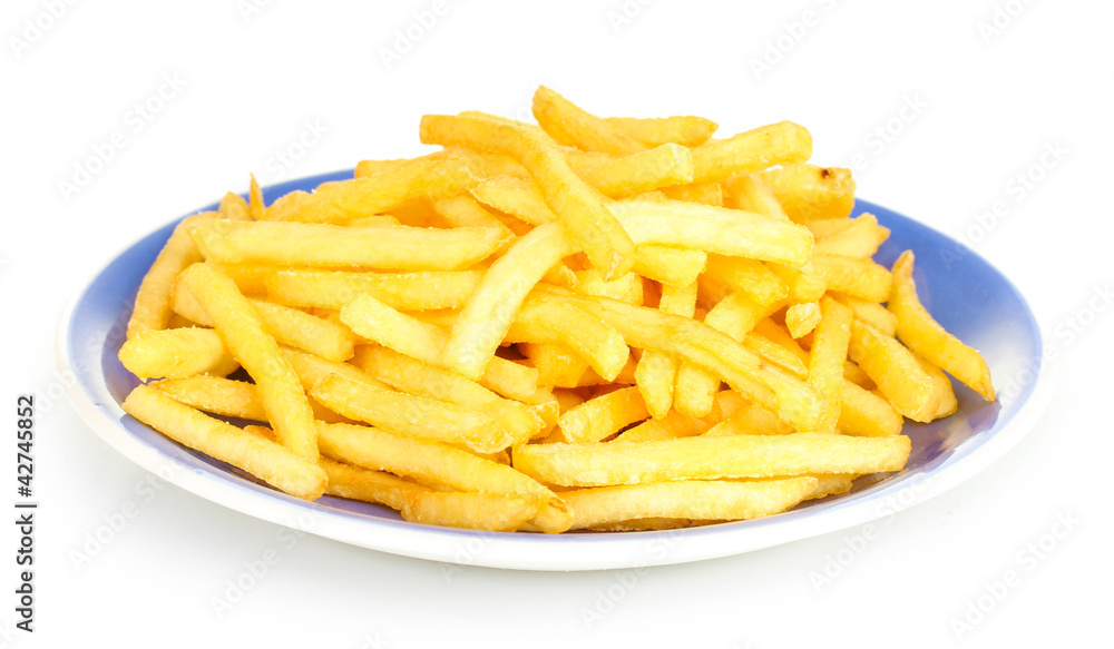 Potatoes fries in the plate isolated on white Potatoes fries in the plate isolated on white