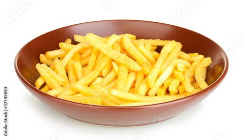 Potatoes fries in the plate isolated on white