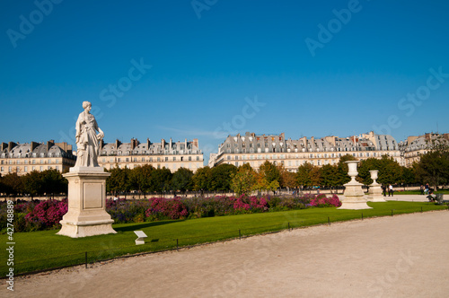 Sculptures in famous Tuileries Garden (Jardin des Tuileries) in