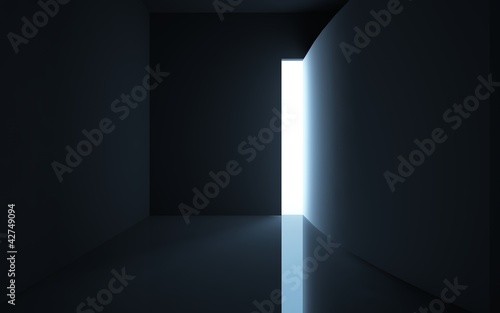 High narrow exit to the light from the black space.
