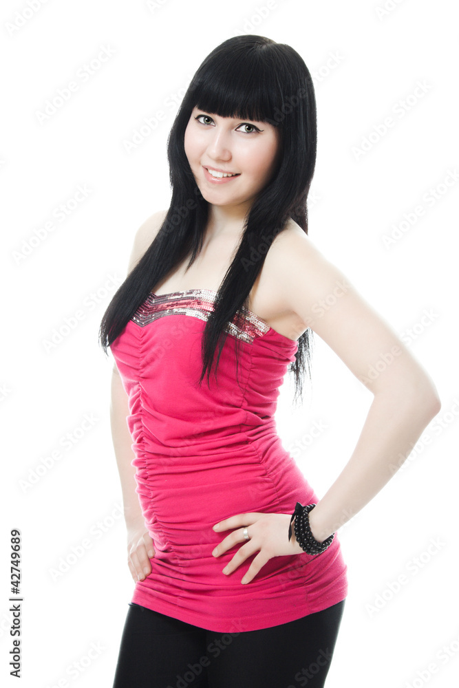 beautiful brunette in a red beautiful brunette in a red