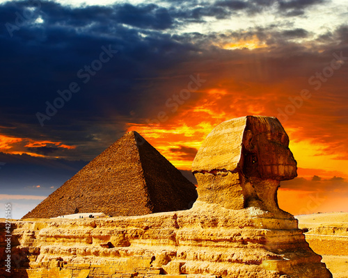 Great Sphinx and the Pyramids at sunset #42751455