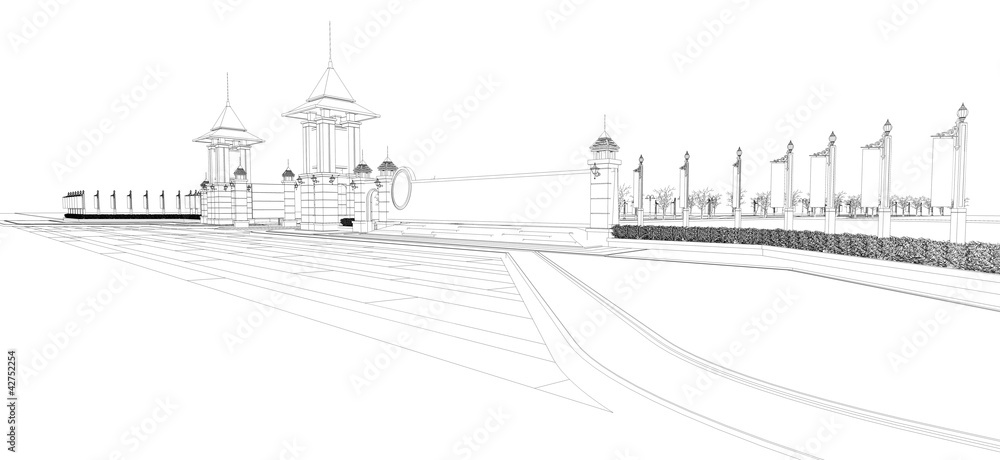 Wire frame background of entrance gate Wire frame background of entrance gate