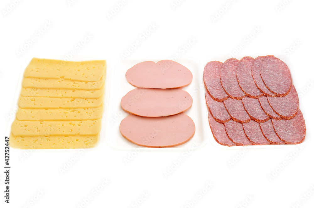 Slices of salami, wurst and cheese Slices of salami, wurst and cheese