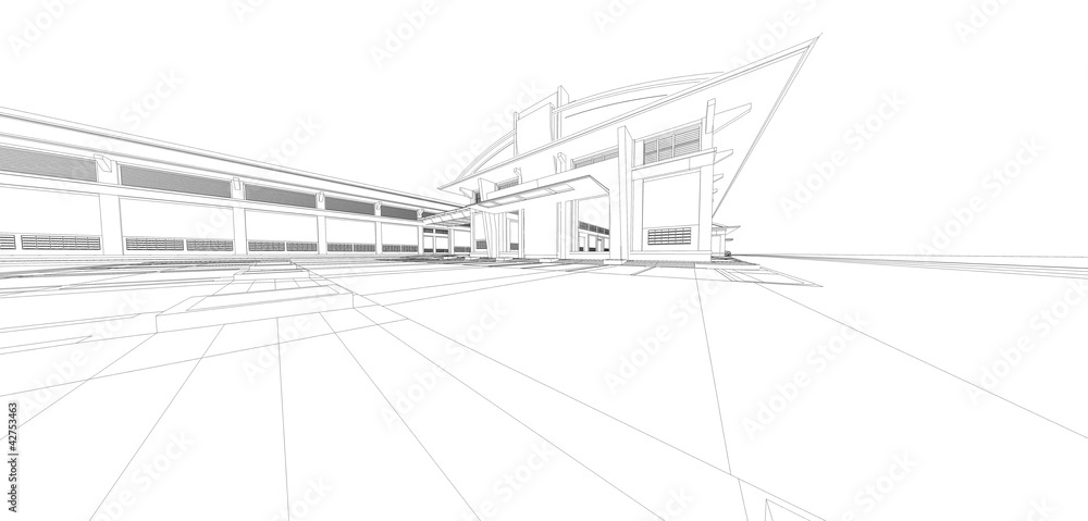Wireframe of 3D building