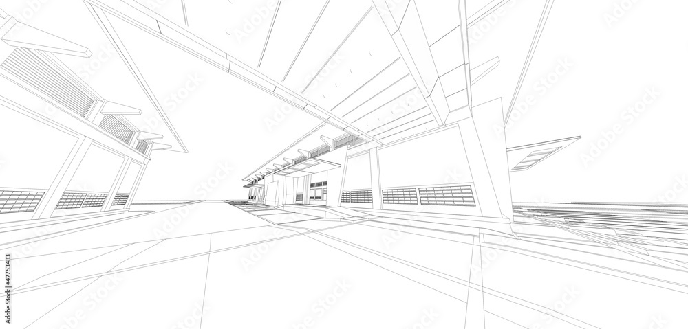 Wireframe of 3D building