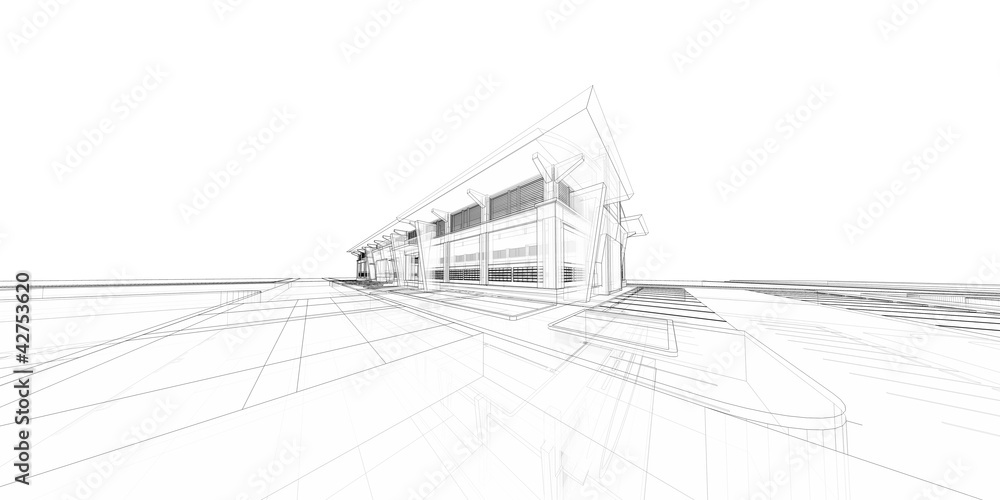 Wireframe of 3D building