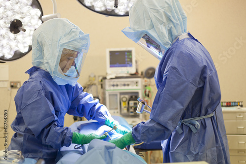 Surgeon and nurse performing operation