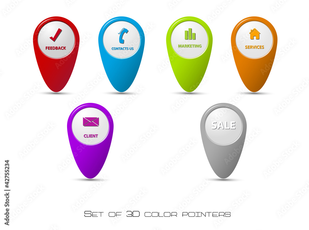 Set of 3D color pointers Set of 3D color pointers