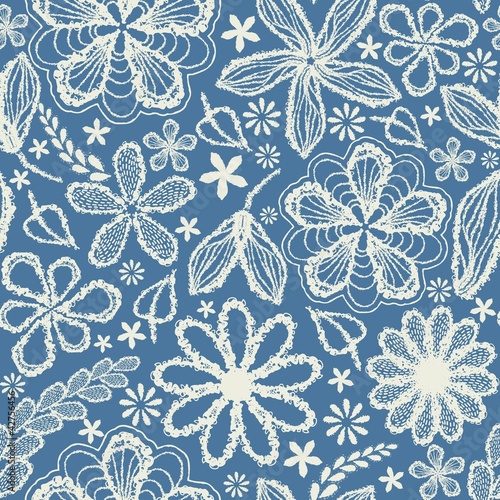 Seamless shabby floral hand-drawn curly pattern