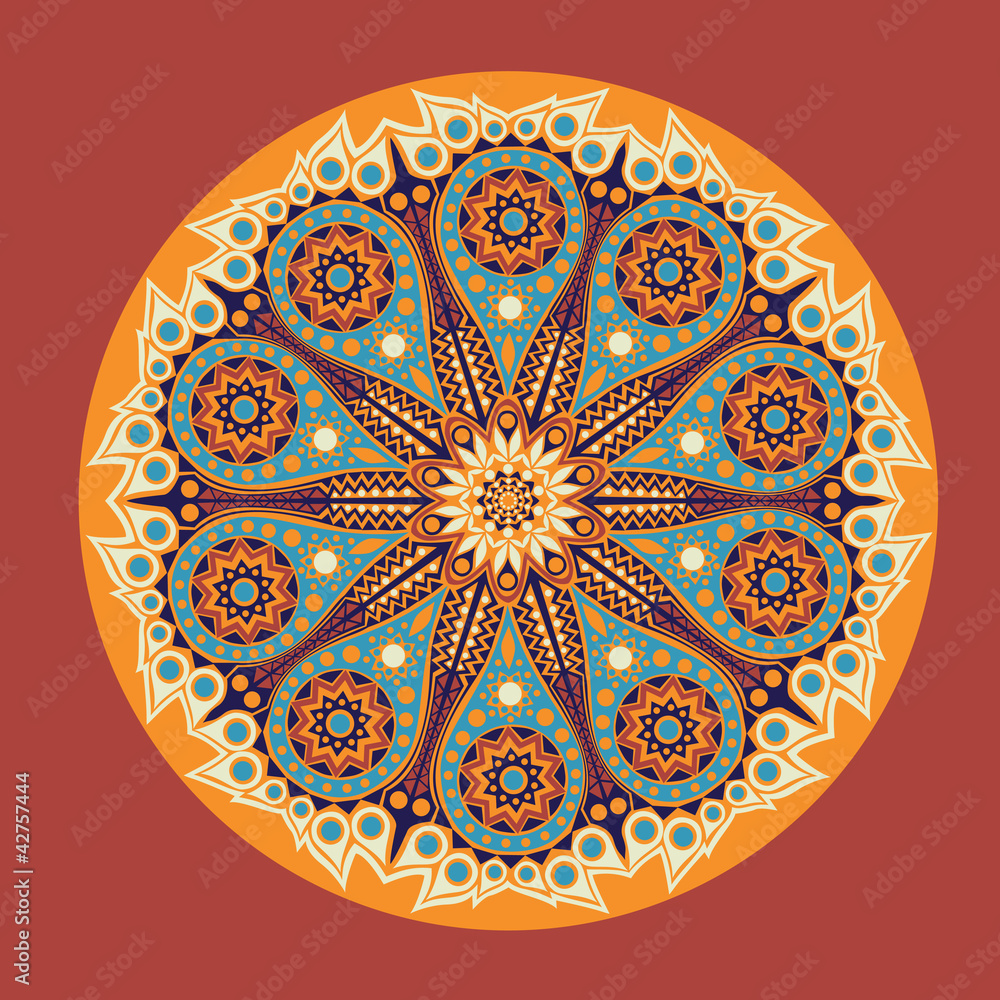 ornamental round lace pattern, circle background with many detai