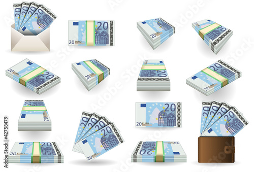 full set of twenty euros banknotes
