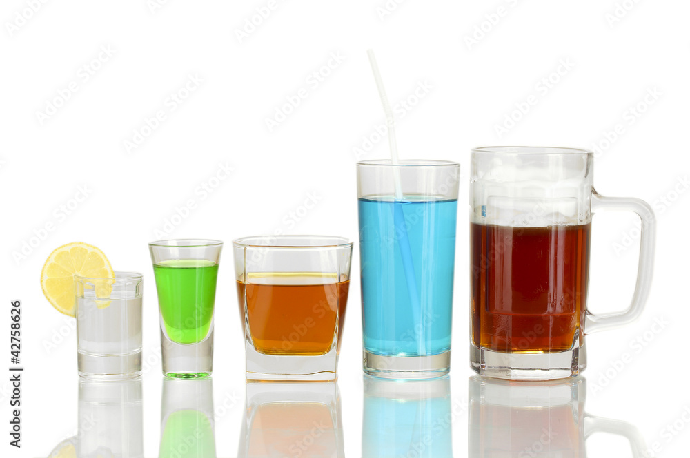 a variety of alcoholic drinks isolated on white a variety of alcoholic drinks isolated on white