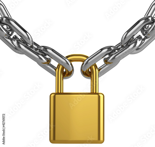 gold lock in chains