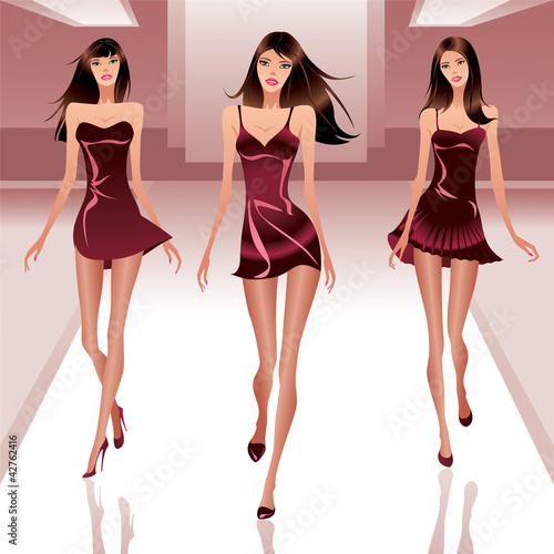 Fashion models on catwalk - vector illustration