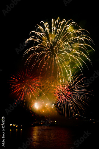 Colorful fireworks on the black background