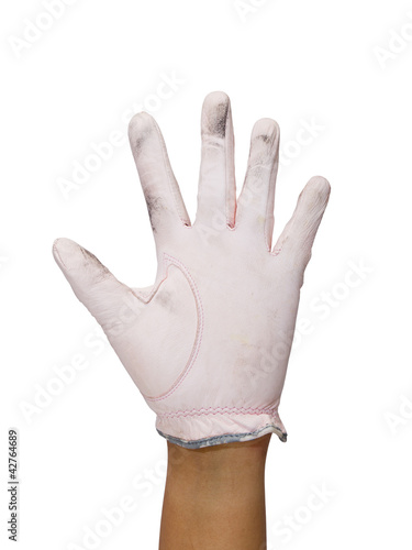 Hand in golf glove show five fingers
