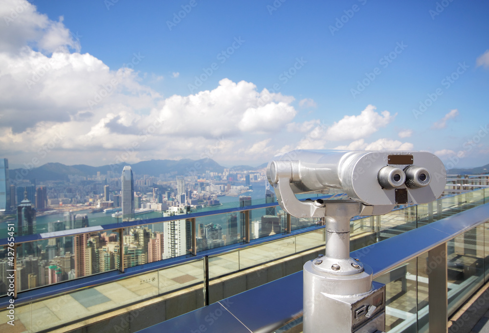 View point with telescope near hongkong,china