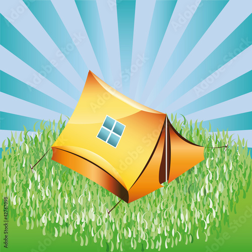 Yellow tourist tent in outdoor camping