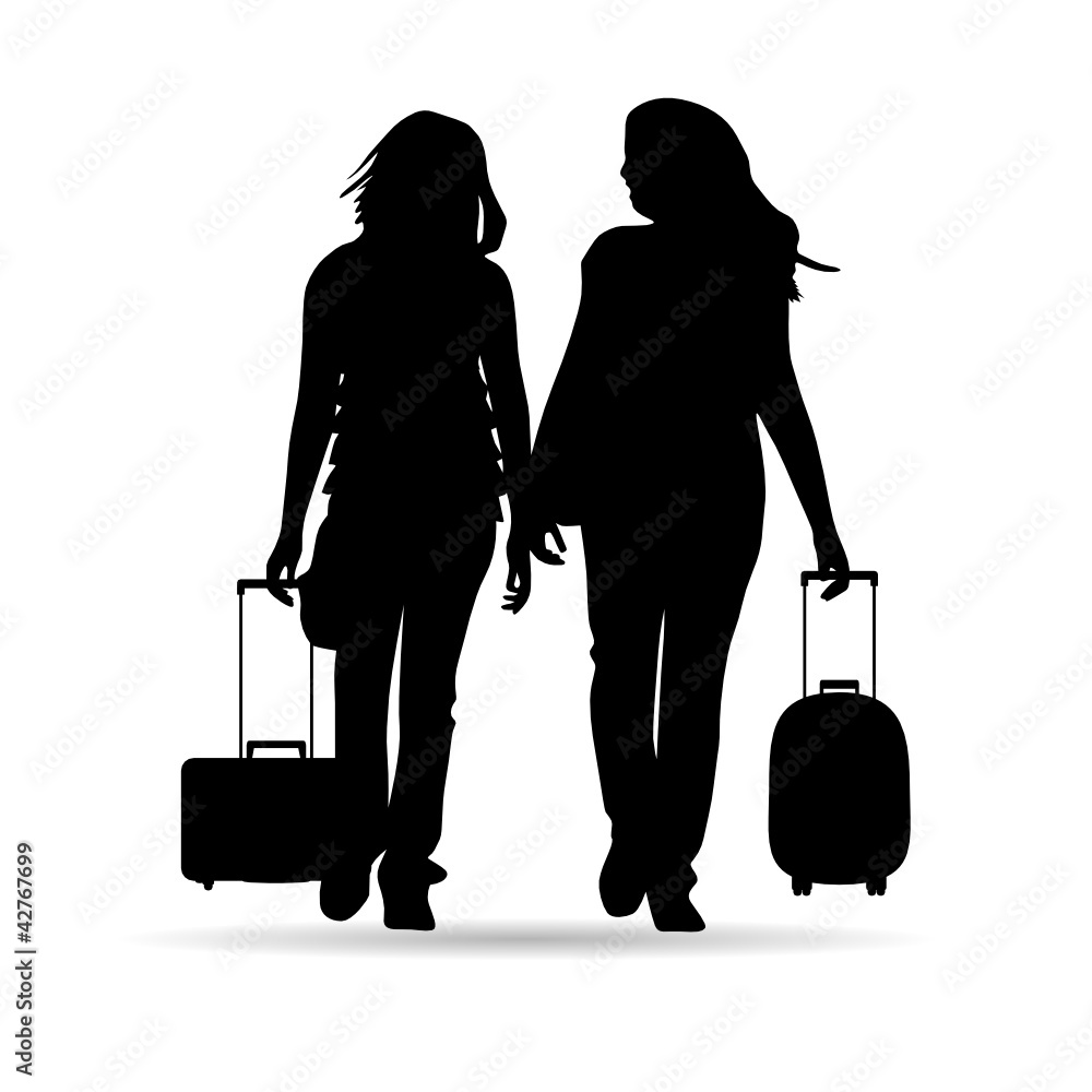 girl with traveling bag silhouette girl with traveling bag silhouette
