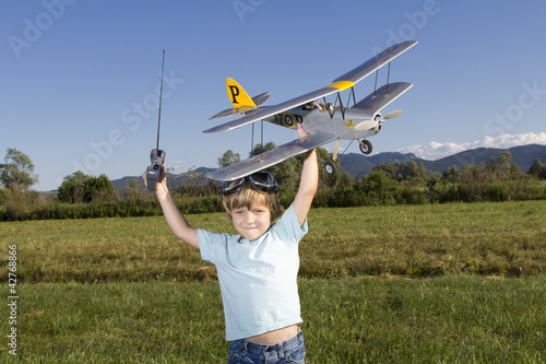 The little villain boy and new RC plane