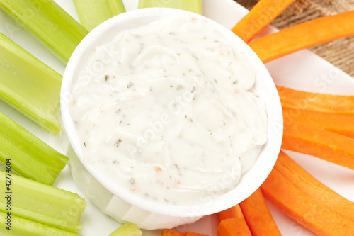 Ranch dressing with carrots and celery