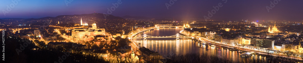 Panoramic view of Budapest at night, Hungary