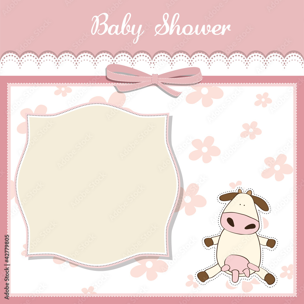 Fototapeta premium new baby girl announcement card with cow