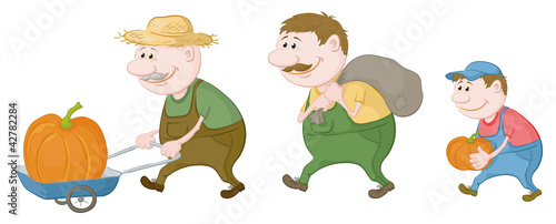 Farmers with the harvest of pumpkins