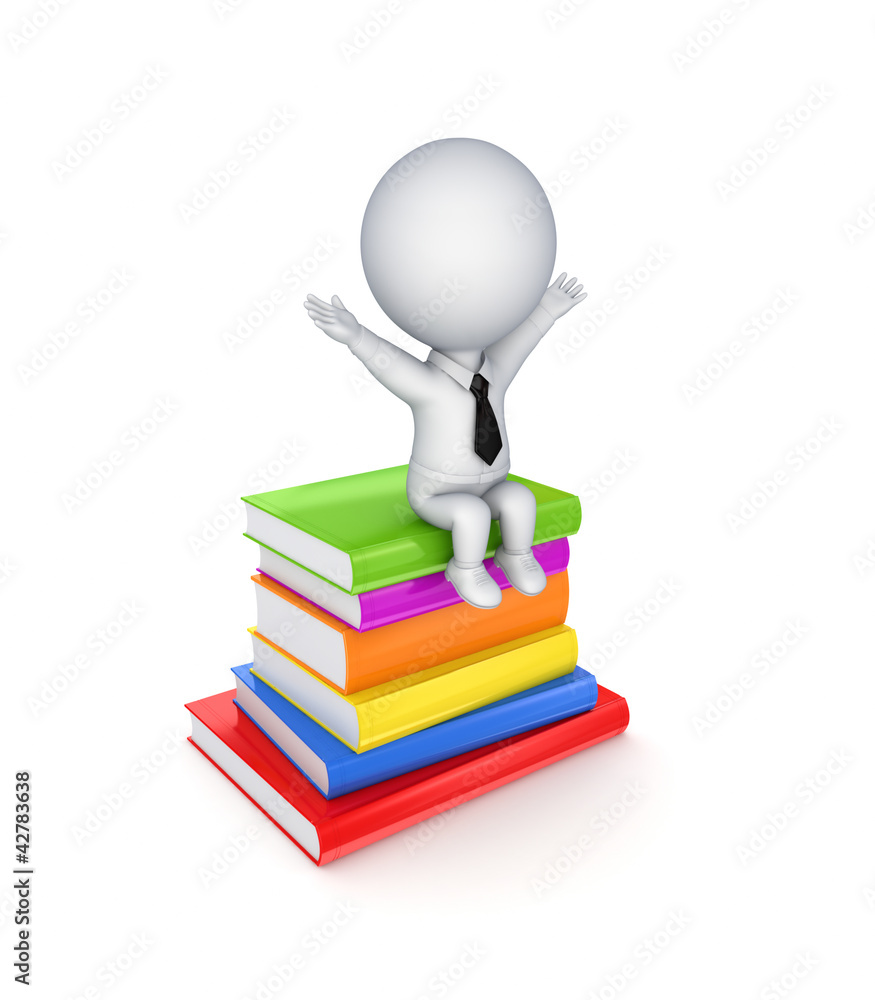3d small person sitting on colorful books. 3d small person sitting on colorful books.