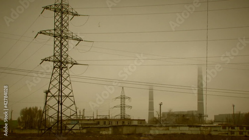 An industrial view picturing power lines