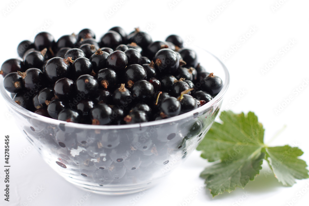 Blackcurrants in a transparent bowl. Blackcurrants in a transparent bowl.