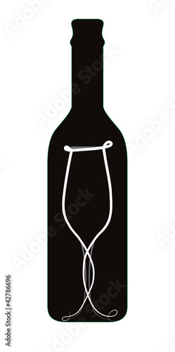 Wine bottle and glass isolated on white