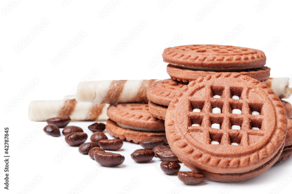 Chocolate cookies and coffee beans Chocolate cookies and coffee beans