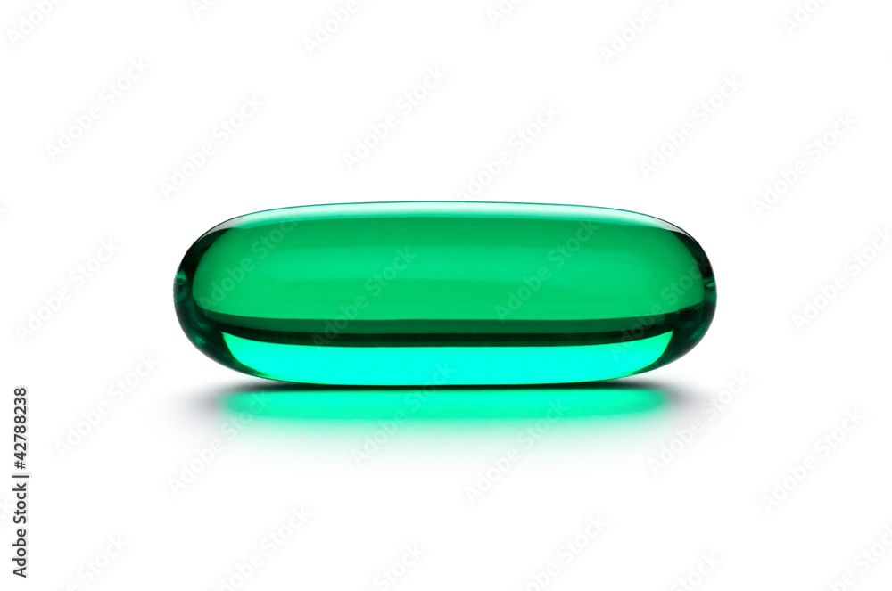 Green pill, capsule isolated on white background Green pill, capsule isolated on white background