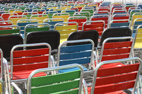 color chairs in rows