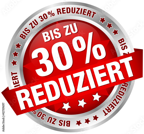 Button Banner "Bis zu 30% reduziert" rot/silber
