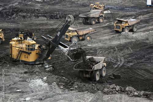 earth moving equipment in an open cast mine